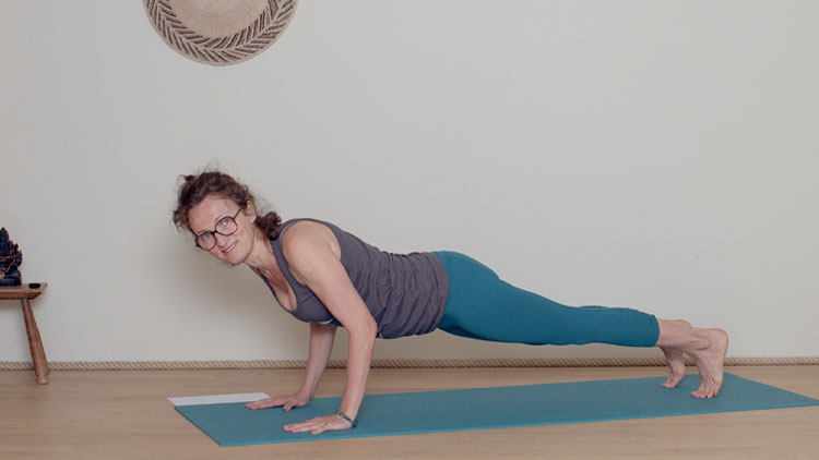 Suivre le cours de yoga en ligne Renforcement musculaire du haut du corps - Intermédiaire avec Delphine Denis | Hatha Yoga dynamique